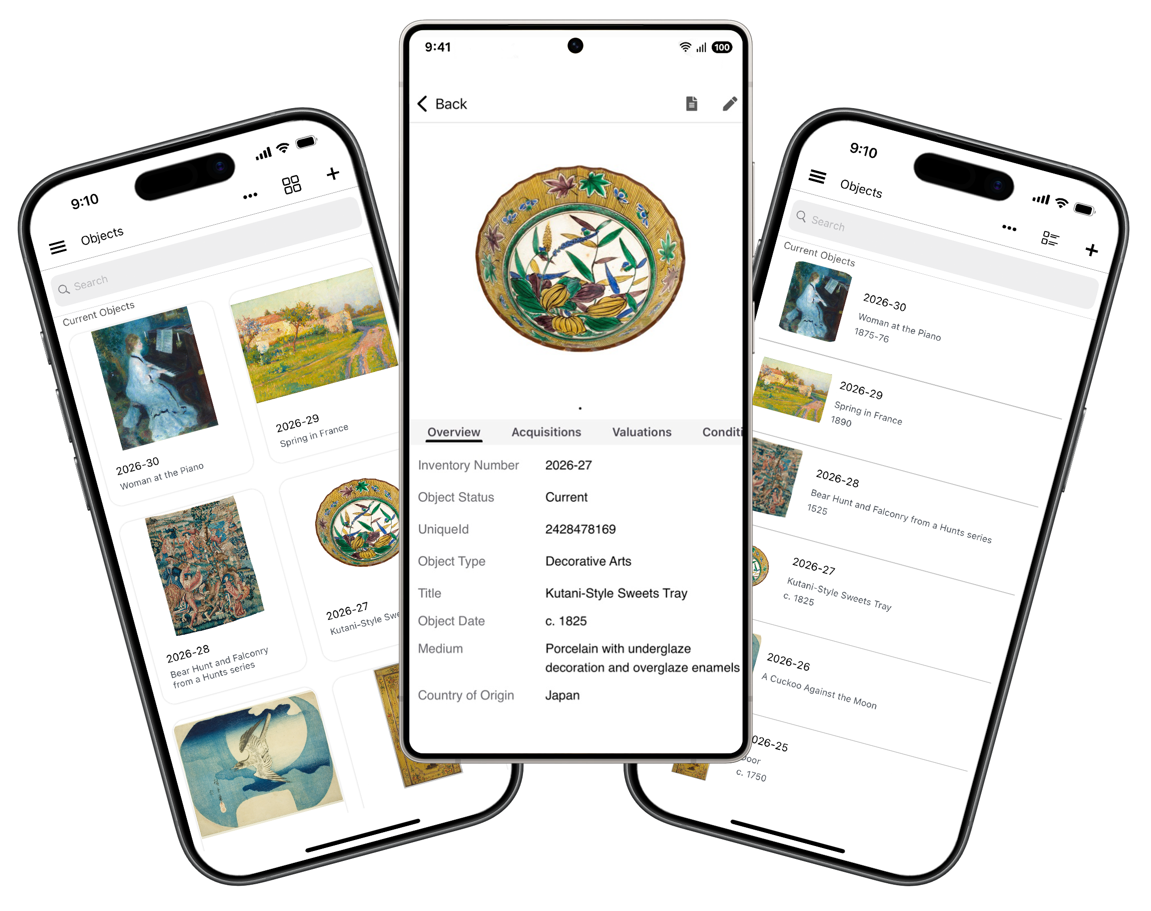 Collector Systems - collection management software displaying various screens of the mobile app on different mobile phones