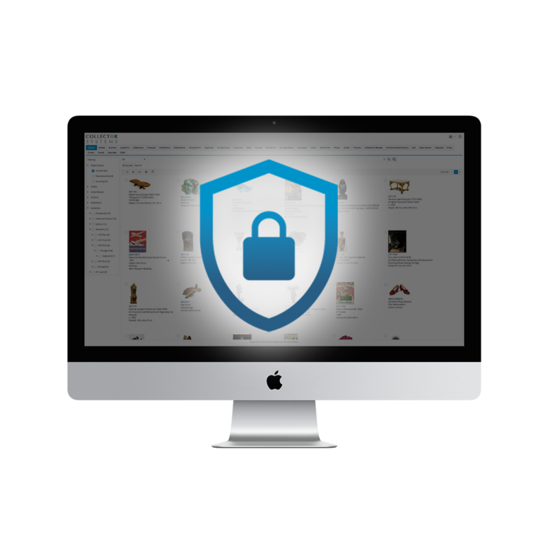 Collector Systems collections management software with a security shield.